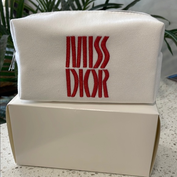 DIOR Miss Dior White Red Canvas Cosmetic Pouch - Picture 1 of 7